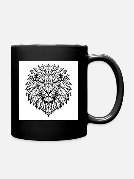 Geometric lion head line art - Full Colour Mug - black