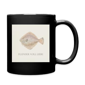 Flunder voll Liebe – Süßer Fisch Spruch - Tasse einfarbig - Schwarz - Rechts