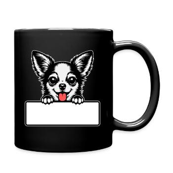 Chihuahua mit Namensschild - Tasse einfarbig - Schwarz - Rechts