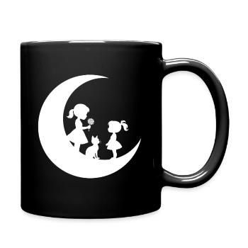Girl Flower Cat on the Moon Silhouette - Full Colour Mug - black - Right