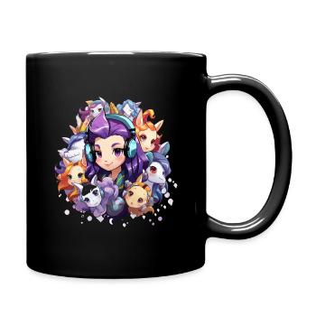 Unicorn cosmos with headphone heroine - Full Colour Mug - black - Right