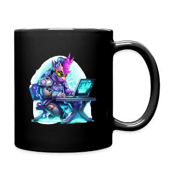 Cyberunicorn am Laptop - Tasse einfarbig - Schwarz - Rechts