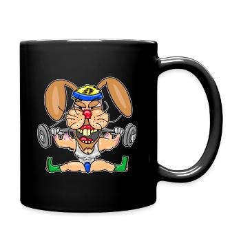Strong Bunny Gym Cartoon - Tasse einfarbig - Schwarz - Rechts