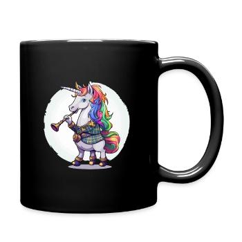 Buntes Einhorn mit Trompete - Tasse einfarbig - Schwarz - Rechts