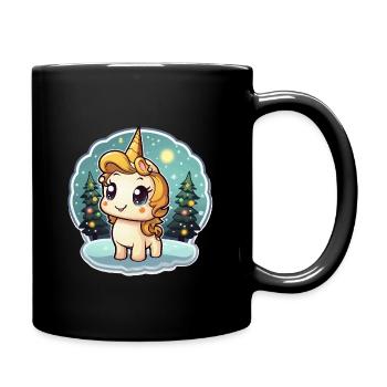 Winter magic unicorn in the snow forest - Full Colour Mug - black - Right