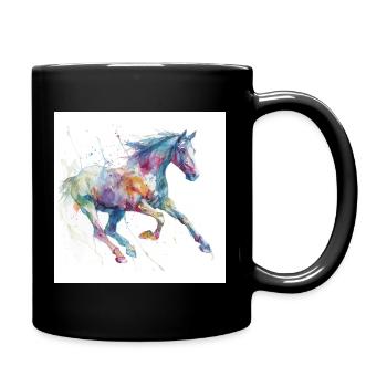 Lebendiges Aquarellpferd - Tasse einfarbig - Schwarz - Rechts