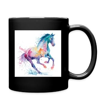 Cheval aquarelle arc-en-ciel - Mug uni - noir - Droite