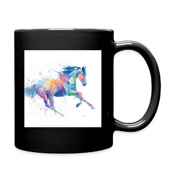 Regenbogen-Aquarell-Galopppferd - Tasse einfarbig - Schwarz - Rechts