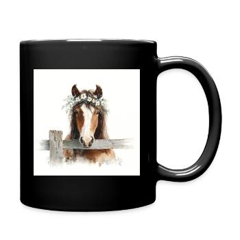 Watercolor Horse with Floral Crown - Full Colour Mug - black - Right
