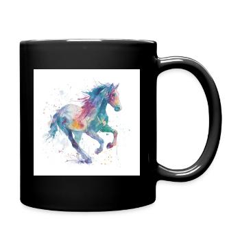 Cheval aquarelle au galop arc-en-ciel - Mug uni - noir - Droite