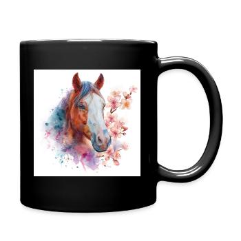 Watercolor Horse with Blossoms - Full Colour Mug - black - Right