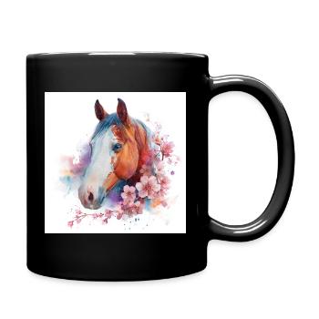Aquarelle Cheval au milieu des fleurs - Mug uni - noir - Droite