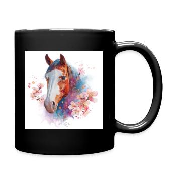 Watercolor Horse with Cherry Blossoms - Full Colour Mug - black - Right