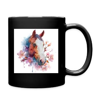 Watercolor Horse Blossom Portrait - Full Colour Mug - black - Right