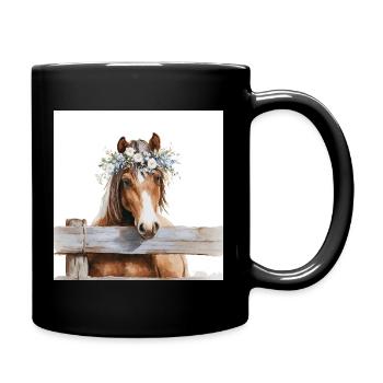 Floral Crowned Horse - Full Colour Mug - black - Right
