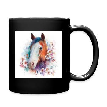 Portrait aquarelle de la fleur du cheval - Mug uni - noir - Droite