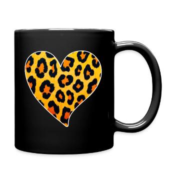 Leopard Herz Muster: Wildes Temperament - Tasse einfarbig - Schwarz - Rechts
