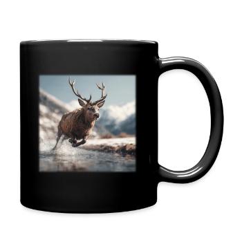 Majestic Stag: Leap through the Alps - Full Colour Mug - black - Right