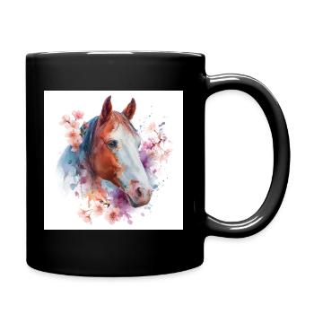 Cheval aquarelle florale - Mug uni - noir - Droite