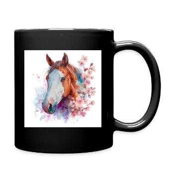 Watercolor Horse and Cherry Blossoms - Full Colour Mug - black - Right