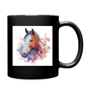 Watercolor Horse Bloom Portrait - Full Colour Mug - black - Right