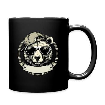 Bear with retro sunglasses - Full Colour Mug - black - Right