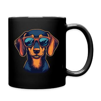 Dachshund Dog with Sunglasses Glasses - Full Colour Mug - black - Right
