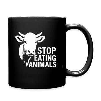 Cow Silhouette Stop Eating Animals - Full Colour Mug - black - Right