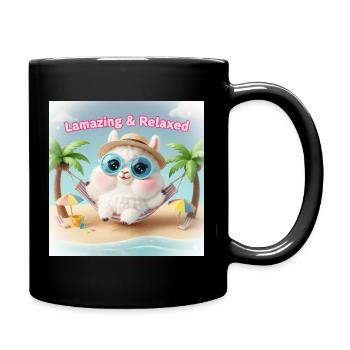 Llama Relax Beach Blaue Brille - Tasse einfarbig - Schwarz - Rechts