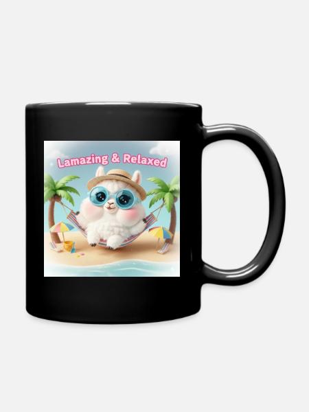 Lama Relax Plage Lunettes Bleues - Mug uni - noir
