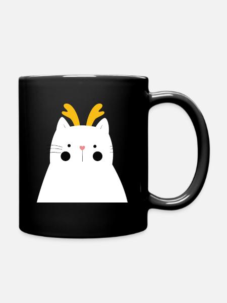 Weiße Katze mit goldenem Geweih - Tasse einfarbig - Schwarz