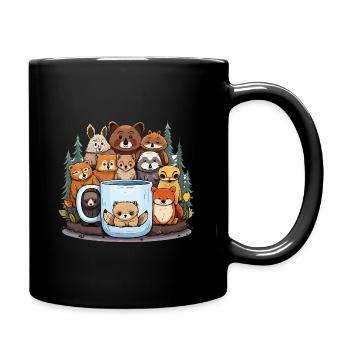 Forest animals around cups - Full Colour Mug - black - Right