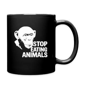 Stop Eating Animals – Schimpanse Design - Tasse einfarbig - Schwarz - Rechts