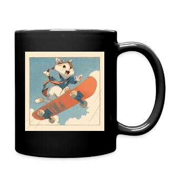 Retro Cat Skateboarder in Flight - Full Colour Mug - black - Right