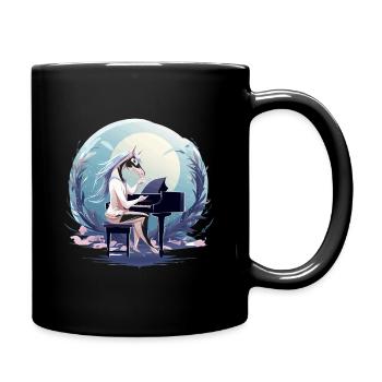 Mondschein-Einhorn am Klavier - Tasse einfarbig - Schwarz - Rechts