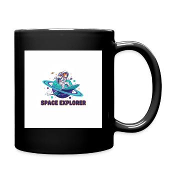 Space Explorer – Astronauten-Katze surft auf Satur - Tasse einfarbig - Schwarz - Rechts