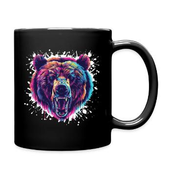 Bunter Bärenkopf Neon Splatter - Tasse einfarbig - Schwarz - Rechts
