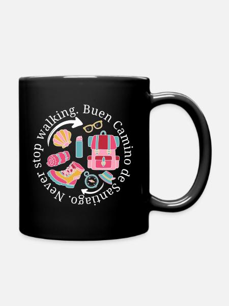 Buen Camino Never Stop Walking in Pastel Pink - Full Colour Mug - black
