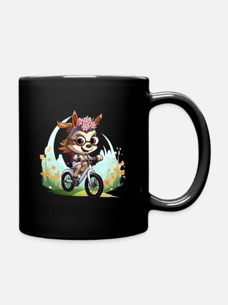 Cerf en couronne florale à vélo - Mug uni - noir