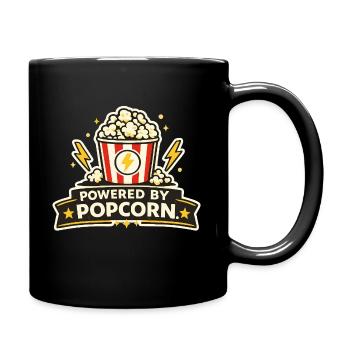 Powered by Popcorn – Film Snack Motiv - Tasse einfarbig - Schwarz - Rechts