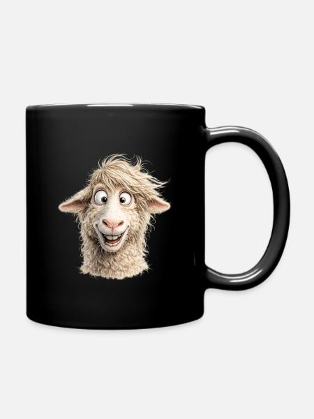 Fröhliches Schaf Portrait - Tasse einfarbig - Schwarz