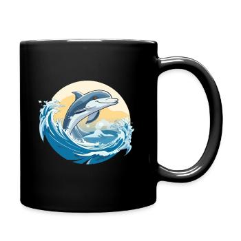 Delfin Sprung über Brandungswelle - Tasse einfarbig - Schwarz - Rechts