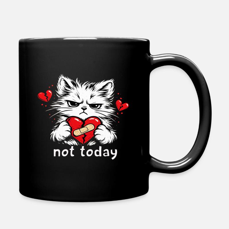 "Grim cat with heart bandage" - Full Colour Mug - black