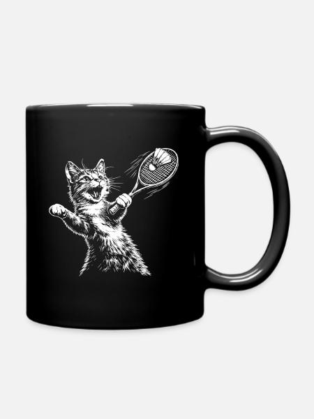 Lustige Katze Badminton Federball - Tasse einfarbig - Schwarz