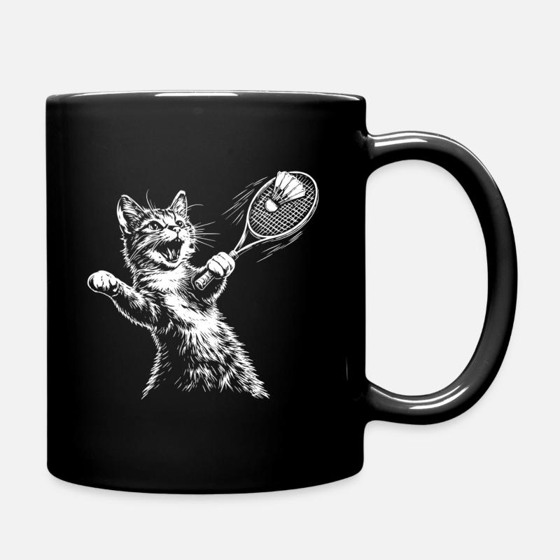 Lustige Katze Badminton Federball - Tasse einfarbig - Schwarz
