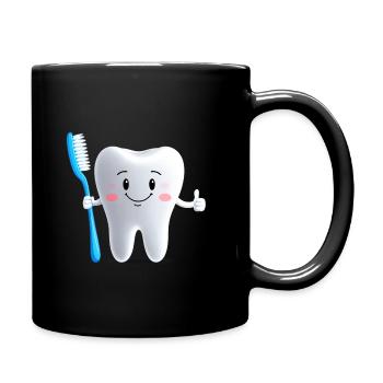 Smiling tooth with toothbrush - Full Colour Mug - black - Right