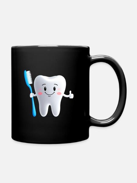 Lächelnder Zahn mit Zahnbürste - Tasse einfarbig - Schwarz