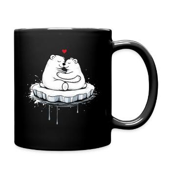 Zwei kuschelnde Eisbären auf Eisscholle  - Tasse einfarbig - Schwarz - Rechts
