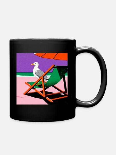 Chaise de plage colorée et mouette - Mug uni - noir