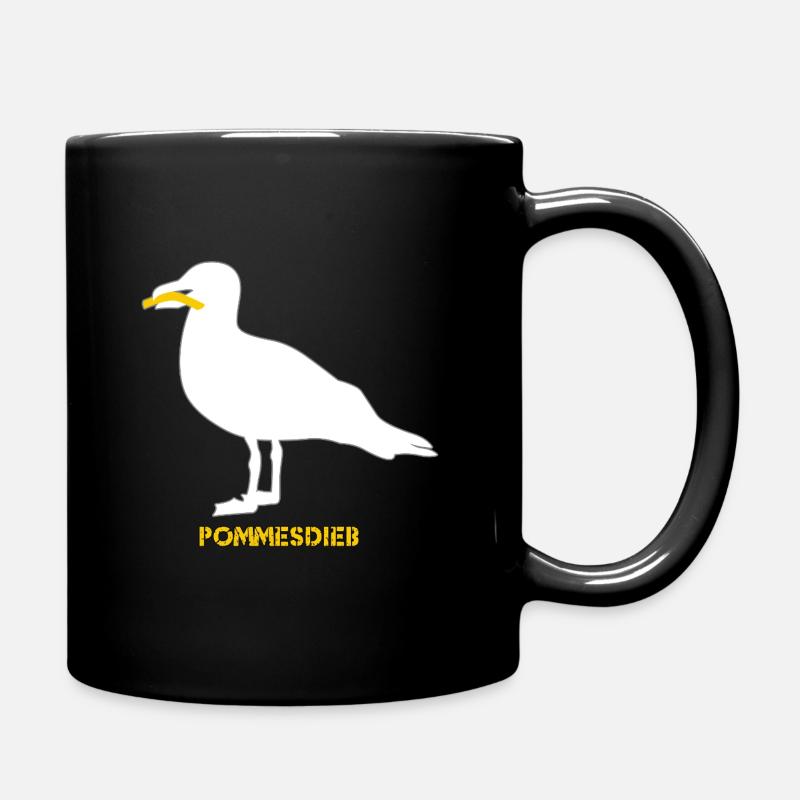 Pommesdieb Möwe - Weiß - Tasse einfarbig - Schwarz